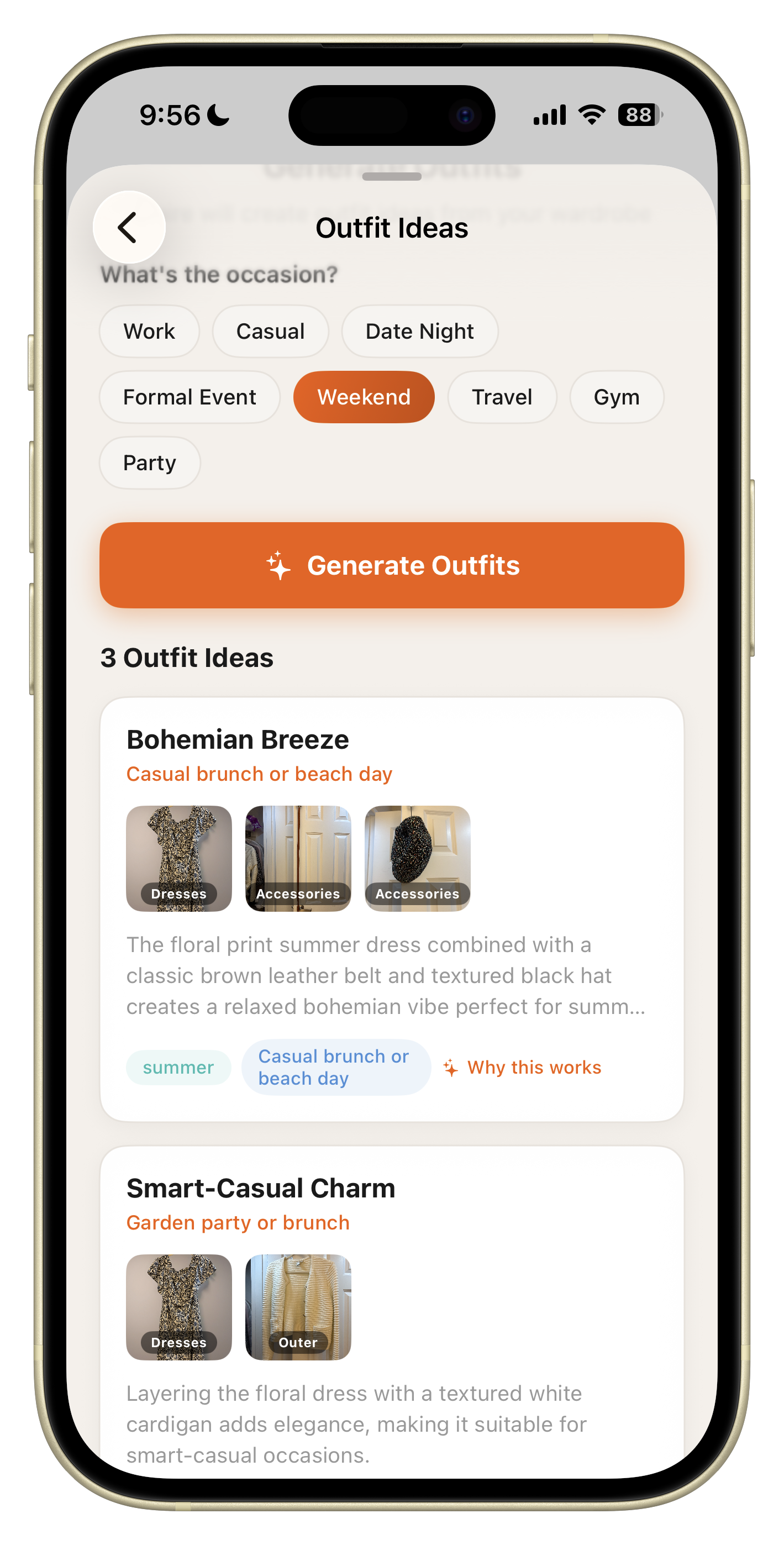 Outfit Ideas generation screen