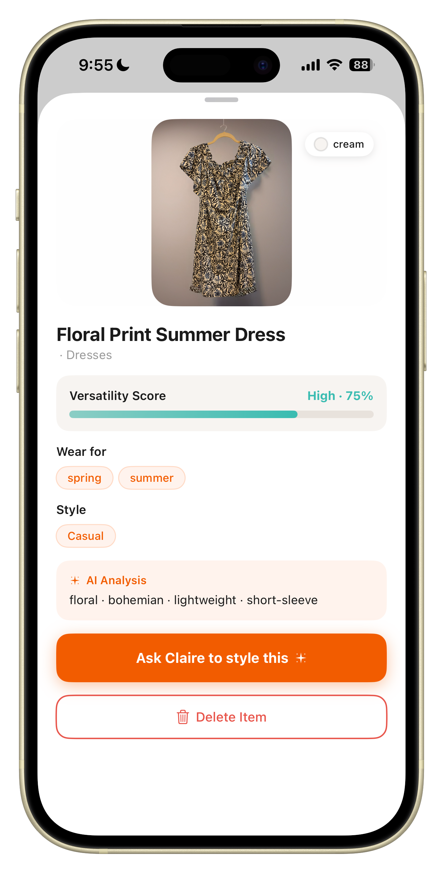 Wardrobe item detail screen